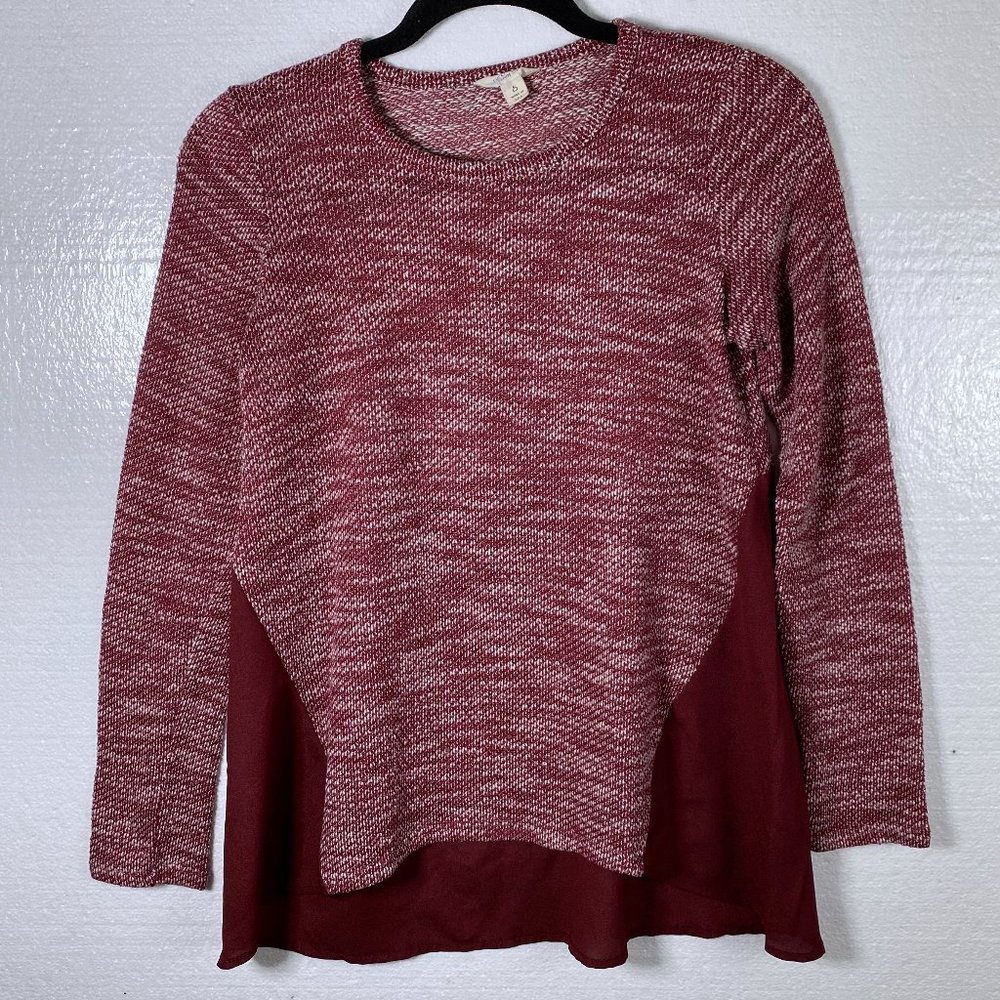 Lucky Brand Sz S Red Chiffon Knit Pullover Sweater